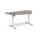 Semi Circular Folding Leg Table With Straight Foot Rails - Grey Oak - NWOF
